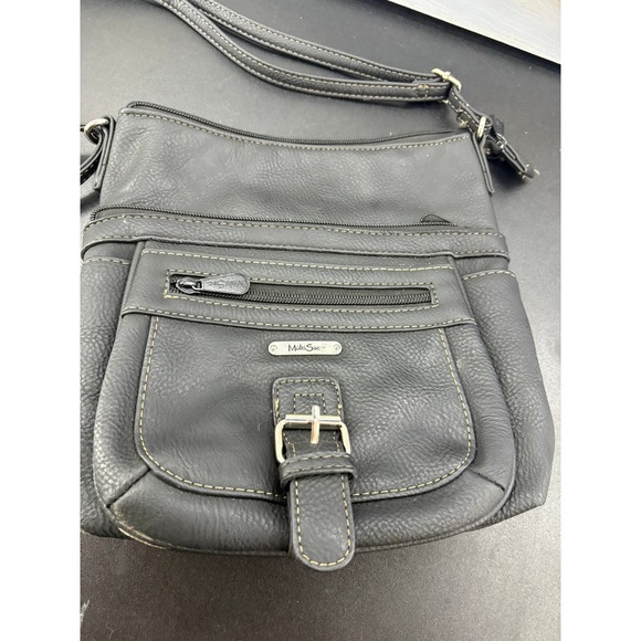 Multisac Handbags - MultiSac Black Pebbled Crossbody Bag Multi Pocket Shoulder Purse Adjustable
